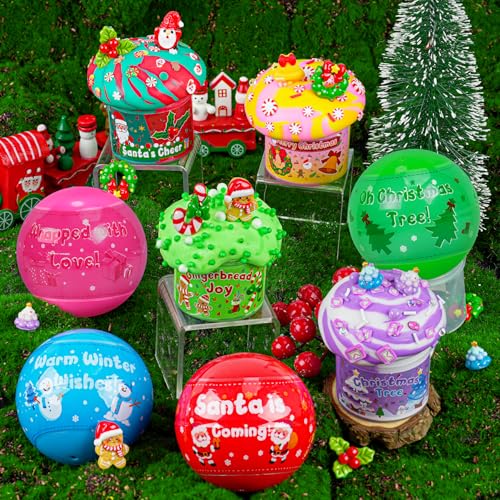 LAWOHO Christmas Slime Kit – 4 Pack Butter Slime Balls with Festive Charms, Non-Toxic Stocking Stuffers for Kids Ages 4+