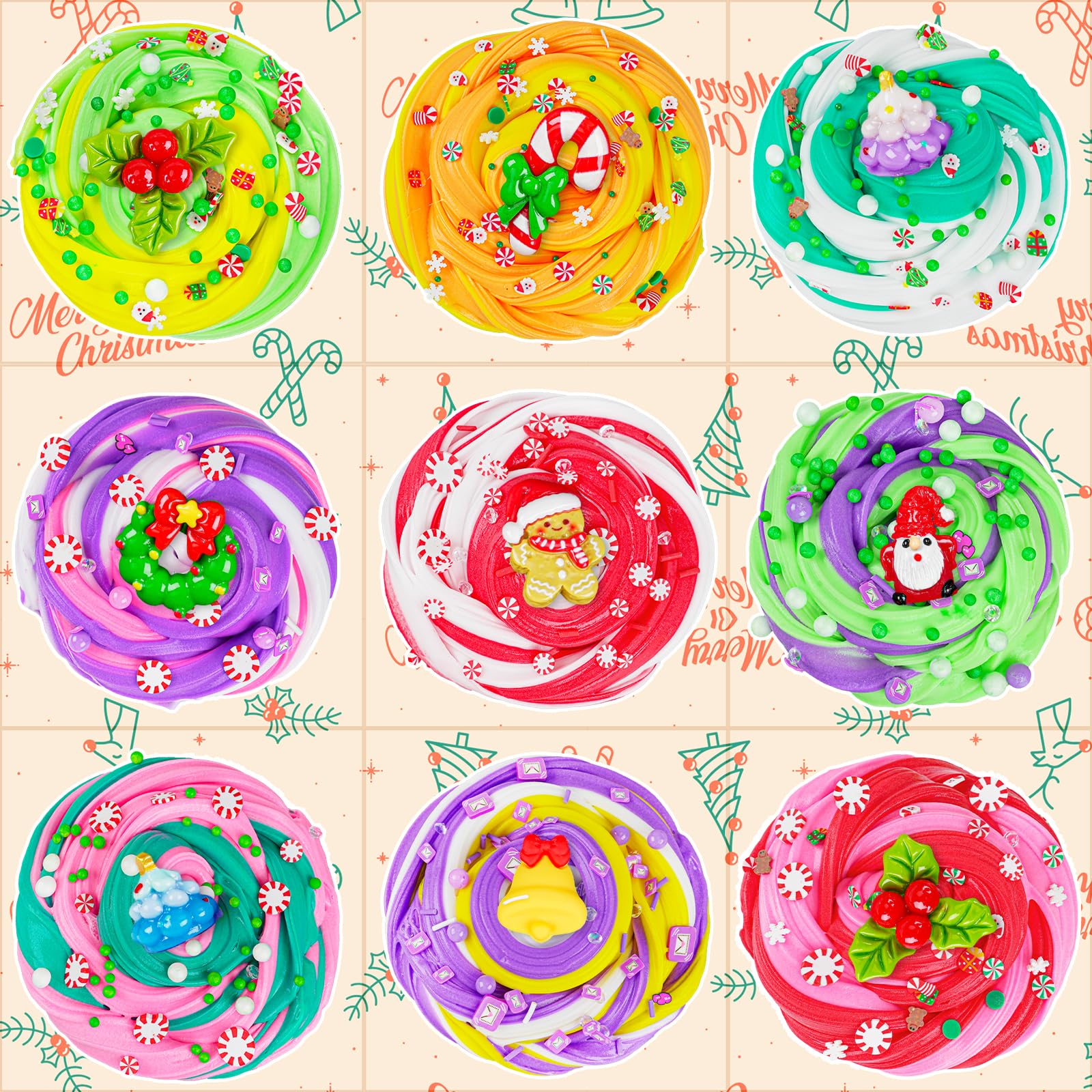 LAWOHO Christmas Slime Kit – 4 Pack Butter Slime Balls with Festive Charms, Non-Toxic Stocking Stuffers for Kids Ages 4+