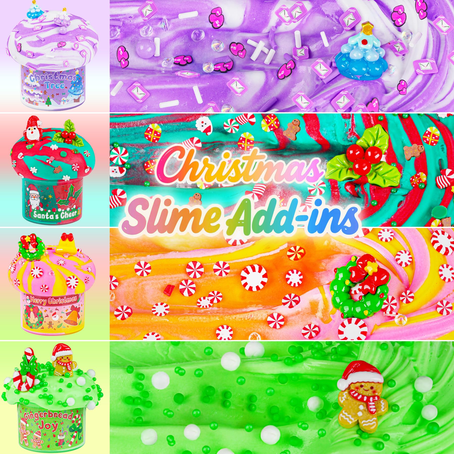 LAWOHO Christmas Slime Kit – 4 Pack Butter Slime Balls with Festive Charms, Non-Toxic Stocking Stuffers for Kids Ages 4+