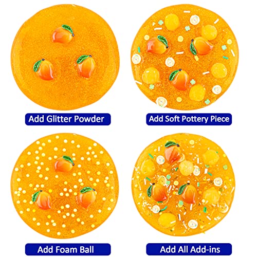 LAWOHO Clear Slime Kit - Orange Mango Jelly Cube with 8 Add-Ins, Non-Stick Stretchy Toy for Kids Ages 6+