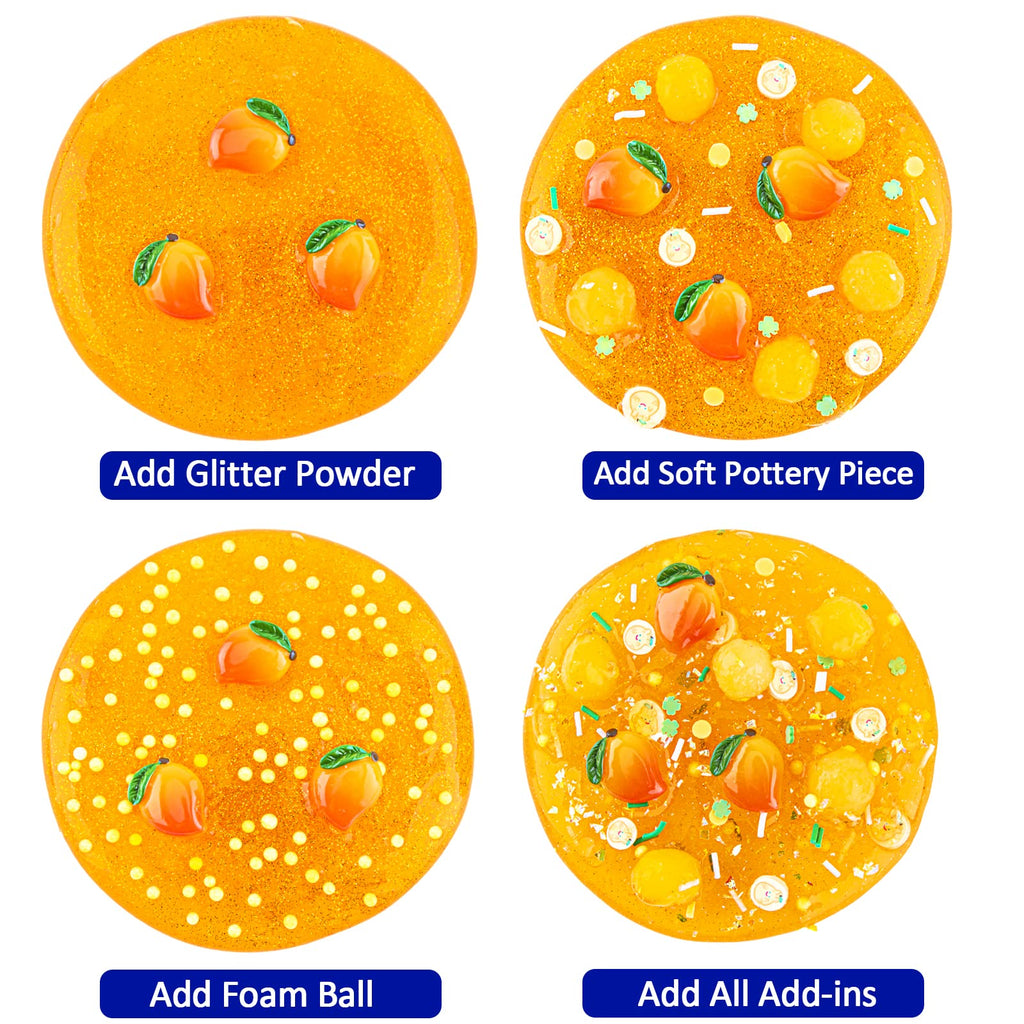 LAWOHO Clear Slime Kit - Orange Mango Jelly Cube with 8 Add-Ins, Non-Stick Stretchy Toy for Kids Ages 6+