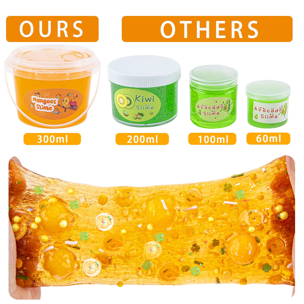 LAWOHO Clear Slime Kit - Orange Mango Jelly Cube with 8 Add-Ins, Non-Stick Stretchy Toy for Kids Ages 6+