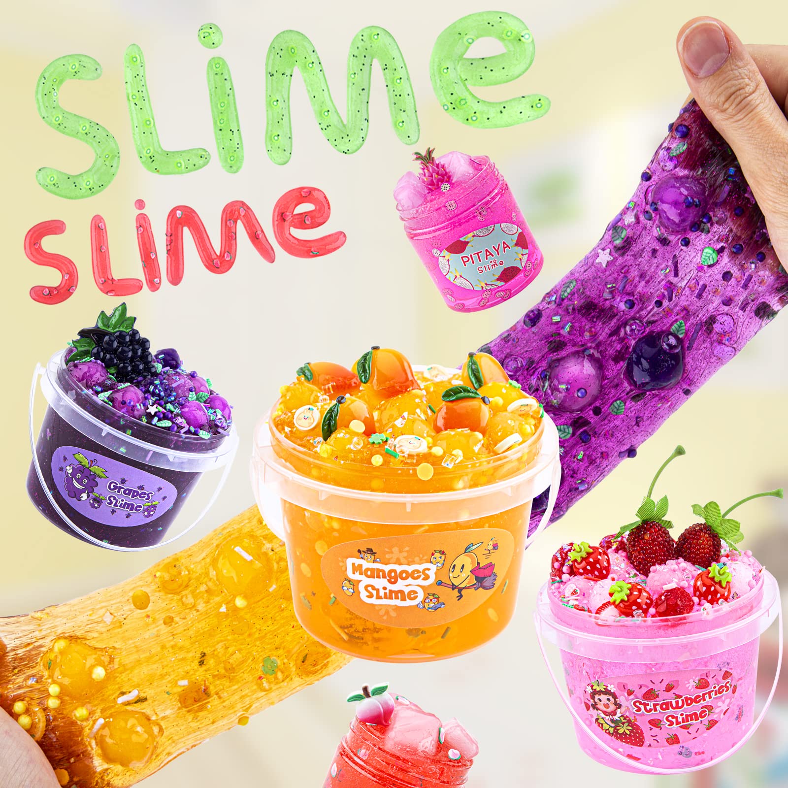 LAWOHO Clear Slime Kit - Orange Mango Jelly Cube with 8 Add-Ins, Non-Stick Stretchy Toy for Kids Ages 6+