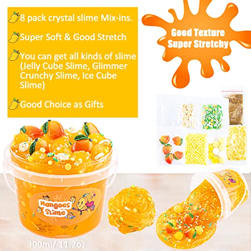 LAWOHO Clear Slime Kit - Orange Mango Jelly Cube with 8 Add-Ins, Non-Stick Stretchy Toy for Kids Ages 6+