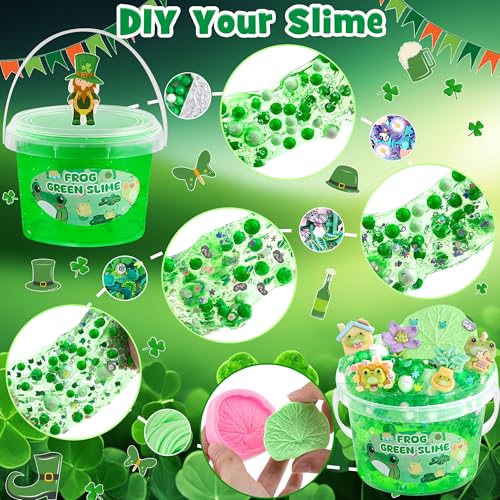 LAWOHO Frog Slime Kit – 300ml Green Clear Slime with Clay, Charms & Add-Ins for Kids