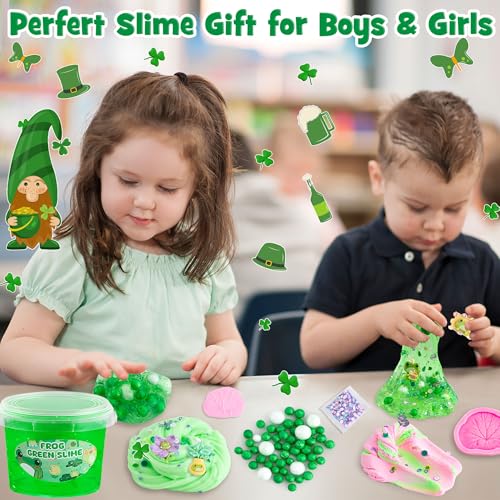 LAWOHO Frog Slime Kit – 300ml Green Clear Slime with Clay, Charms & Add-Ins for Kids