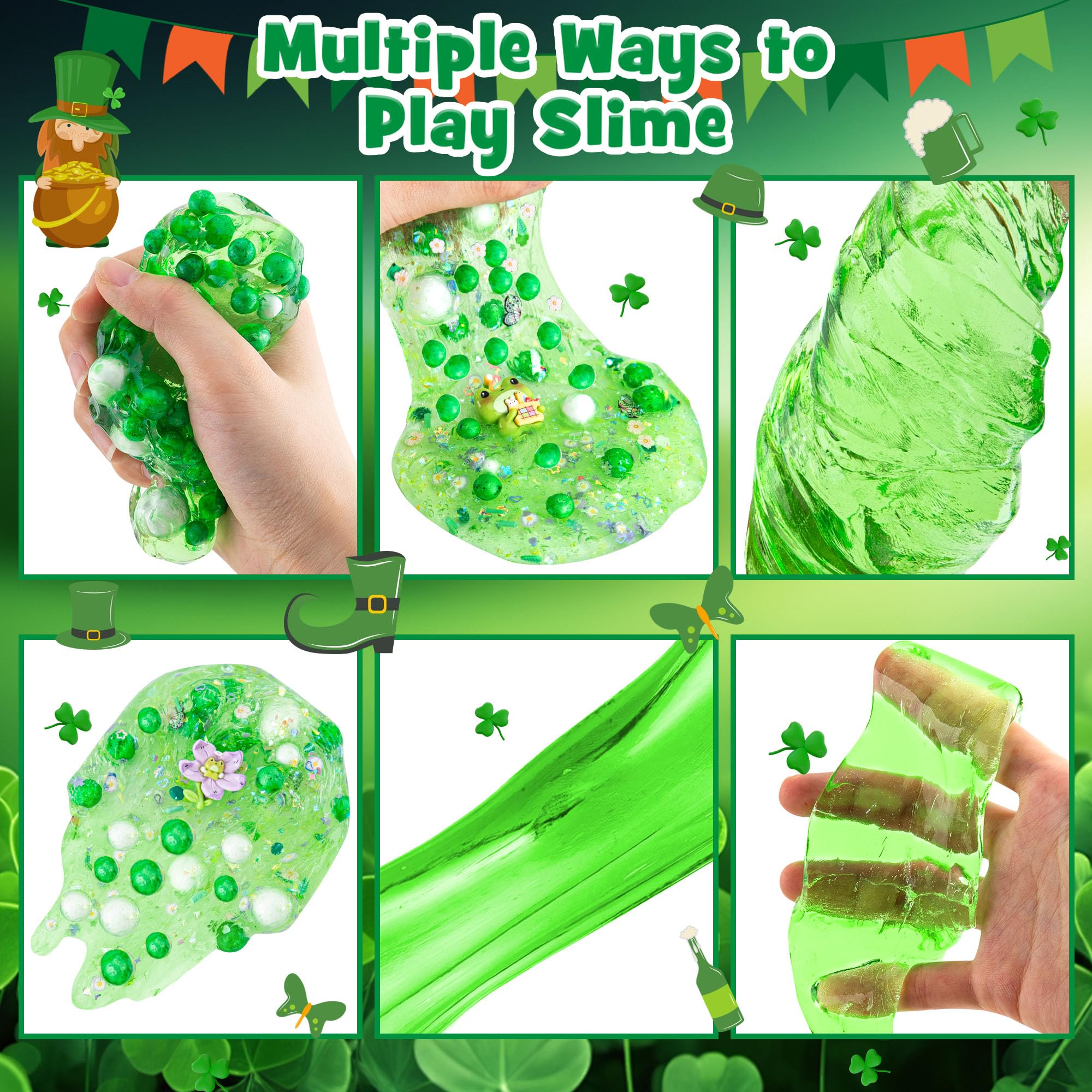 LAWOHO Frog Slime Kit – 300ml Green Clear Slime with Clay, Charms & Add-Ins for Kids
