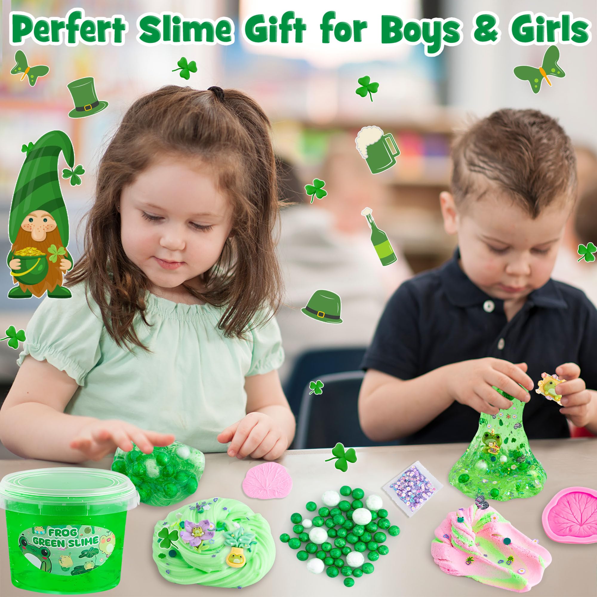 LAWOHO Frog Slime Kit – 300ml Green Clear Slime with Clay, Charms & Add-Ins for Kids