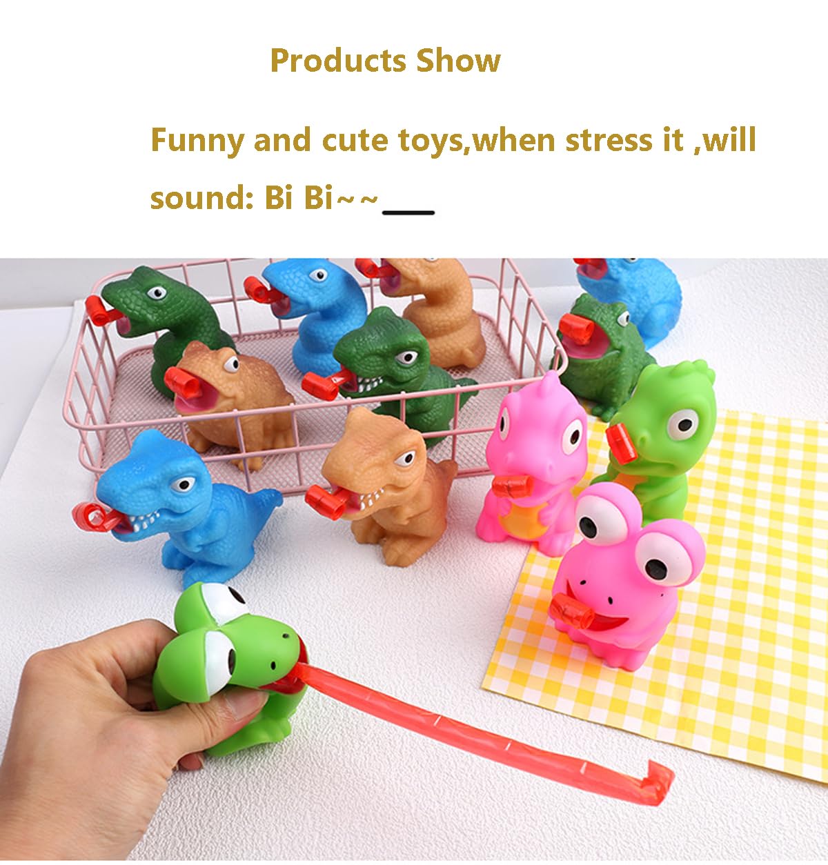 LBKKC Stress Dinosaur Toys 3-Pack: Squeeze, Tongue Sticks Out, Makes Sound - Fun Gag Gift for Kids and Adults