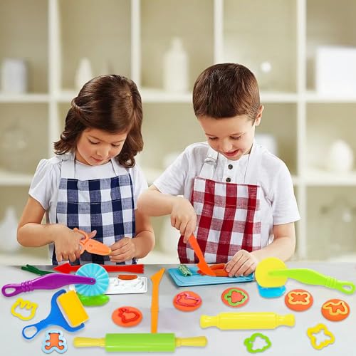 LCY WEDSHI 22-Piece Dough Tool Set for Kids Ages 4-8 with Animal Cutters, Rolling Pins & Safety Scissors