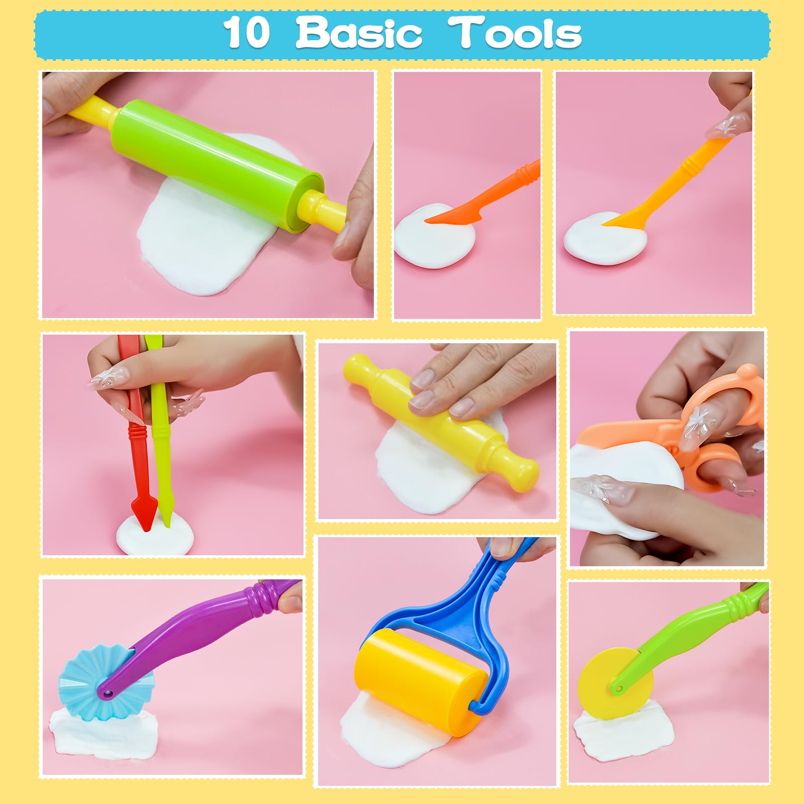 LCY WEDSHI 22-Piece Dough Tool Set for Kids Ages 4-8 with Animal Cutters, Rolling Pins & Safety Scissors