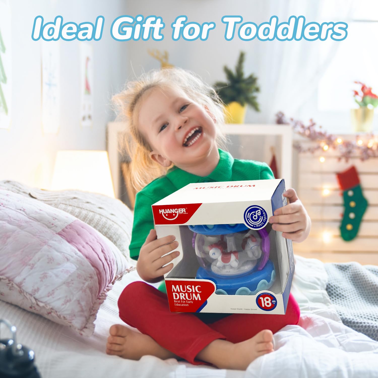 LDRYWW Musical Crawling Toy for Babies 1-3 Years – Blue Carousel Drum with Lights