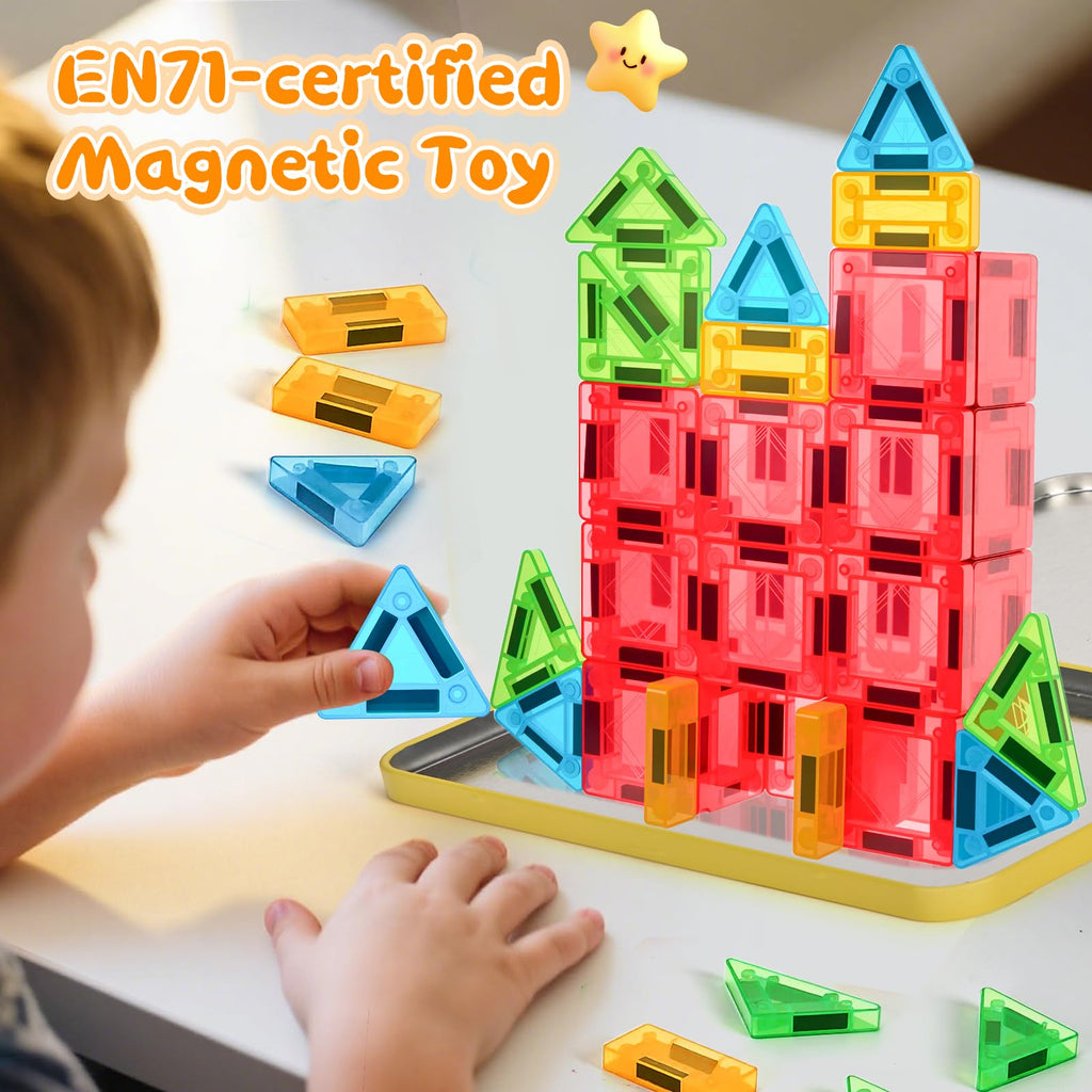 LeagoEra 32-Piece Mini Magnetic Tiles Travel Set: Portable Building Toy for Ages 3-12