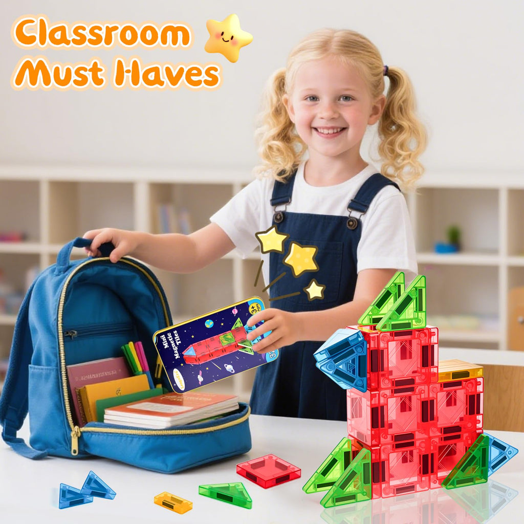 LeagoEra 32-Piece Mini Magnetic Tiles Travel Set: Portable Building Toy for Ages 3-12