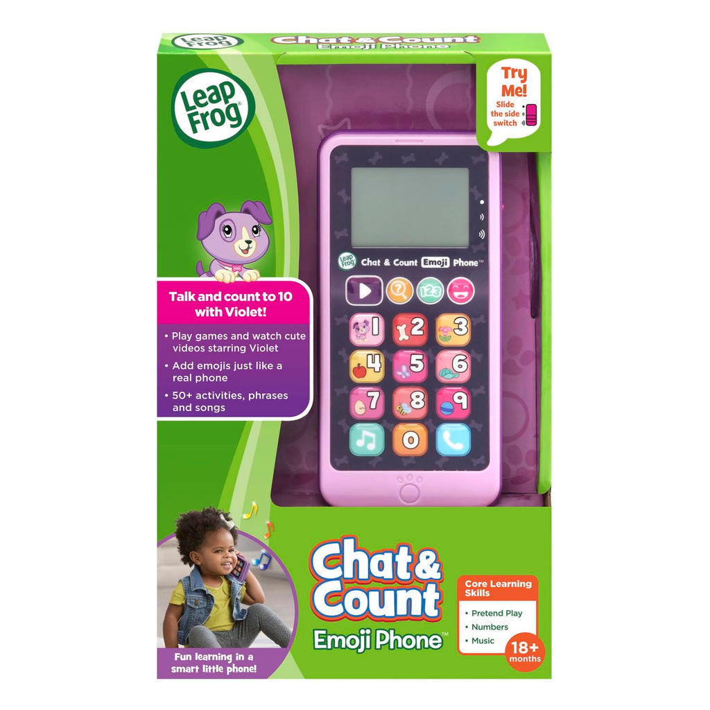 LeapFrog Chat and Count Emoji Phone - Purple Pretend Smartphone for Toddlers