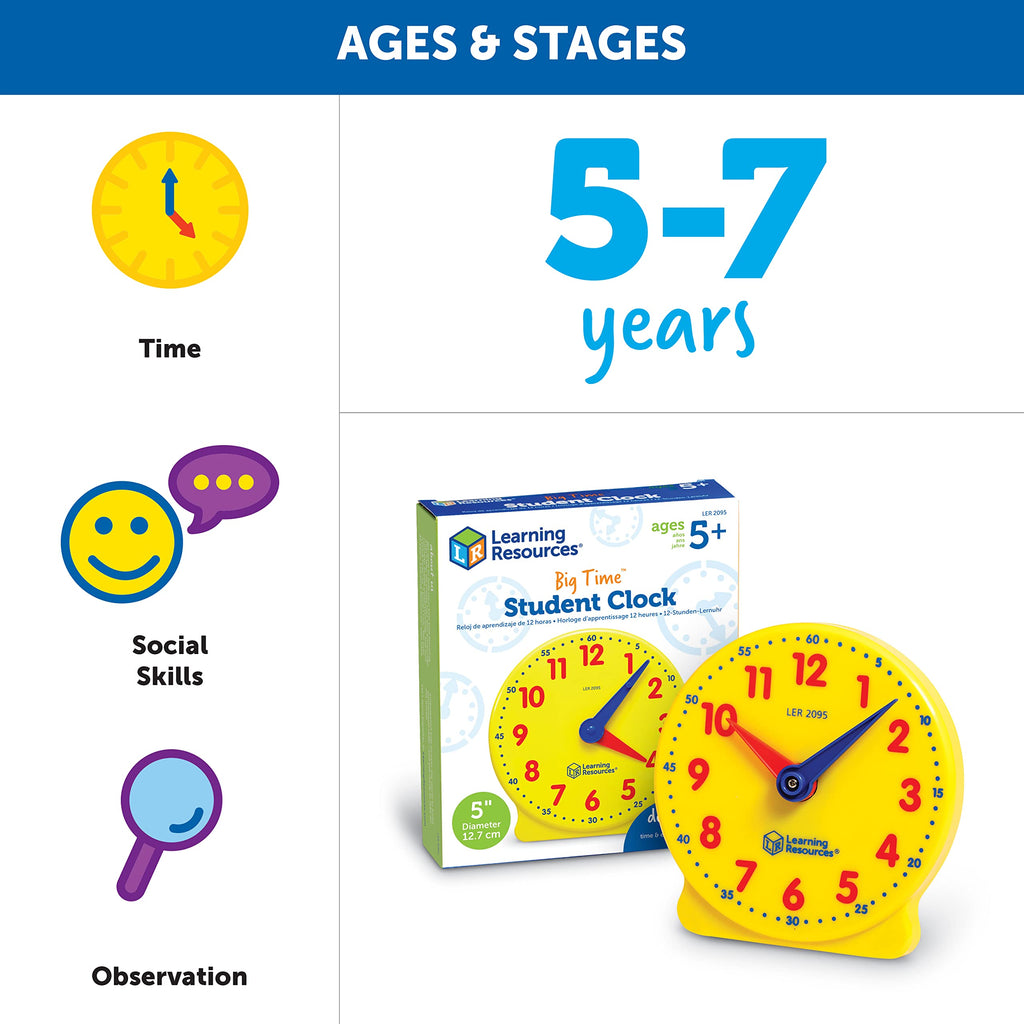 Learning Resources Big Time Student Clock: Analog Teaching Clock for Ages 5+