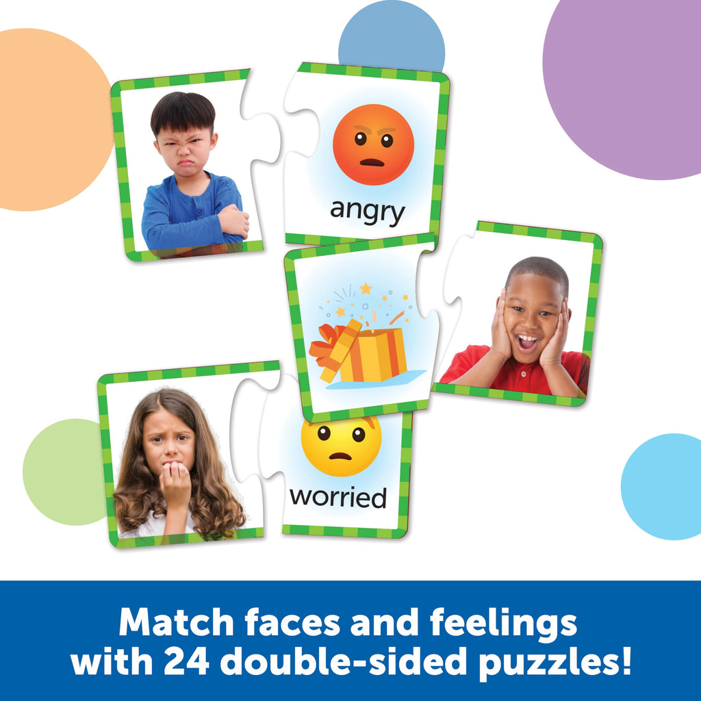 Learning Resources Feelings & Emotions Puzzle Cards - 24 Self-Correcting Puzzles for Social-Emotional Learning, Ages 3+