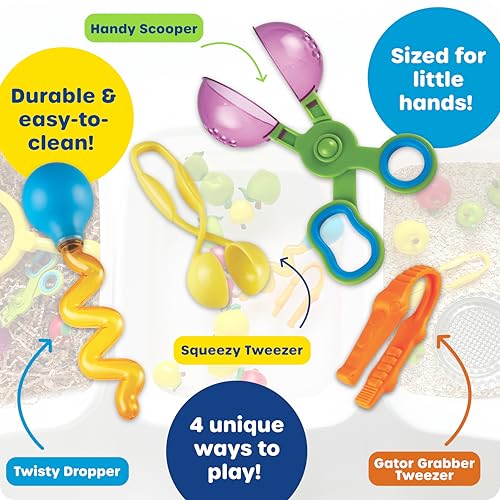 Learning Resources Helping Hands Fine Motor Tool Set – 4-Piece Sensory Toy Set for Toddlers Ages 3+