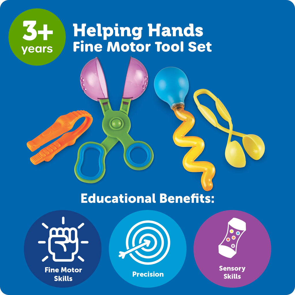 Learning Resources Helping Hands Fine Motor Tool Set – 4-Piece Sensory Toy Set for Toddlers Ages 3+