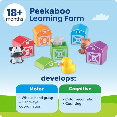Learning Resources Peekaboo Learning Farm – Toddler Animal Toys with Finger Puppets, Counting & Sorting