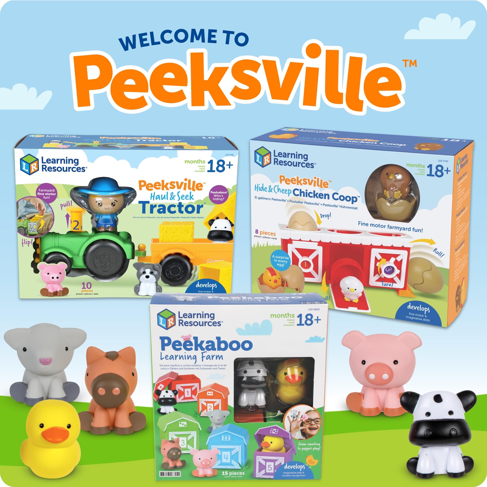 Learning Resources Peekaboo Learning Farm – Toddler Animal Toys with Finger Puppets, Counting & Sorting