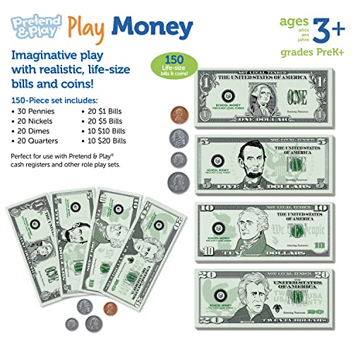 Learning Resources Pretend & Play Money Set – 150 Piece Toy Currency with Bills and Coins for Teaching Money Skills