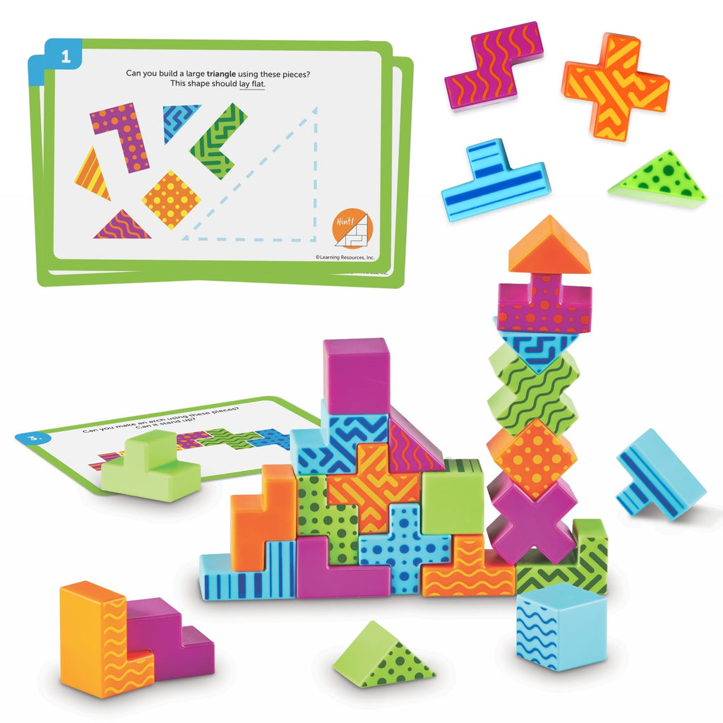 Learning Resources STEM Explorers Brainometry: 3D Puzzle Game for Kids Ages 5+, 24 Blocks & 10 Cards