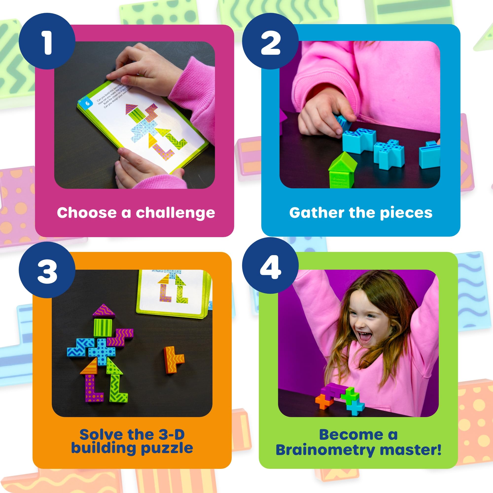 Learning Resources STEM Explorers Brainometry: 3D Puzzle Game for Kids Ages 5+, 24 Blocks & 10 Cards