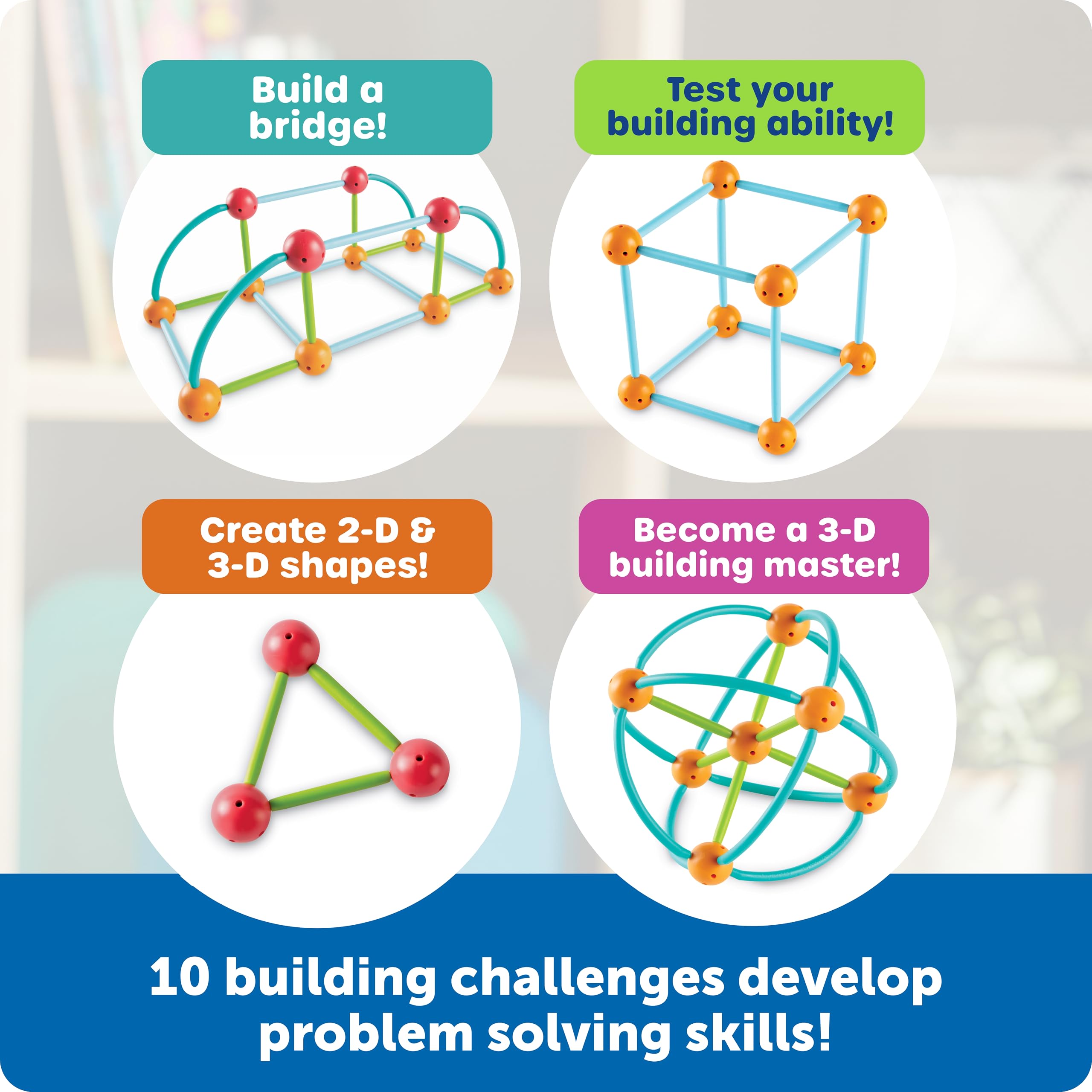 Learning Resources STEM Explorers Geomakers – 58-Piece Shape-Building Set for Kids Ages 5+