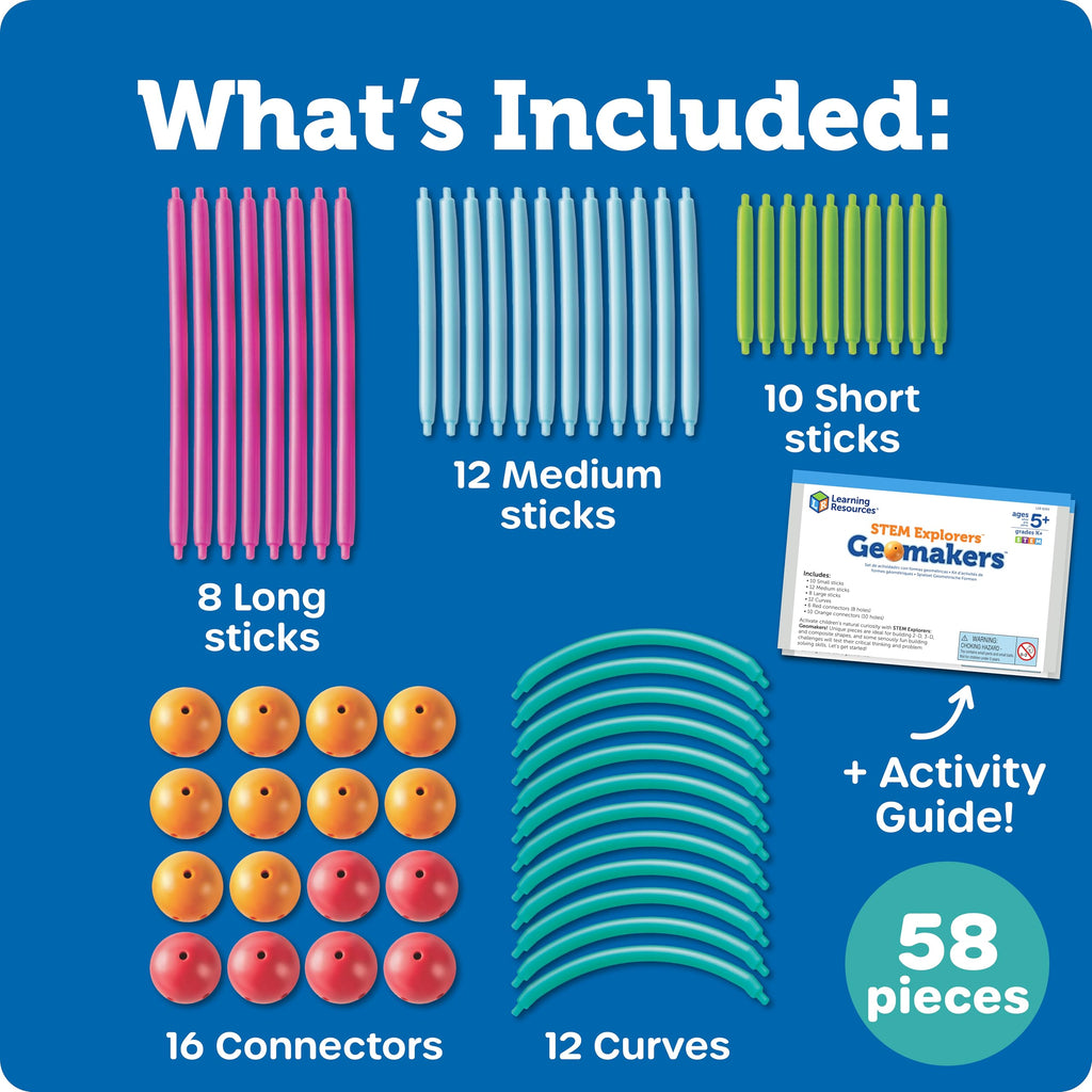 Learning Resources STEM Explorers Geomakers – 58-Piece Shape-Building Set for Kids Ages 5+