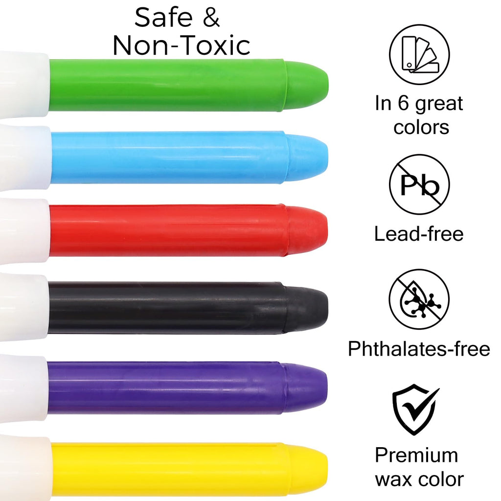 Lebze Jumbo Crayons for Toddlers - 24 Washable, Non-Toxic Crayons in 6 Colors, Easy to Hold