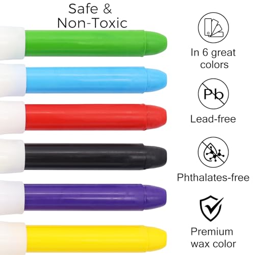 Lebze Jumbo Crayons for Toddlers - 24 Washable, Non-Toxic Crayons in 6 Colors, Easy to Hold