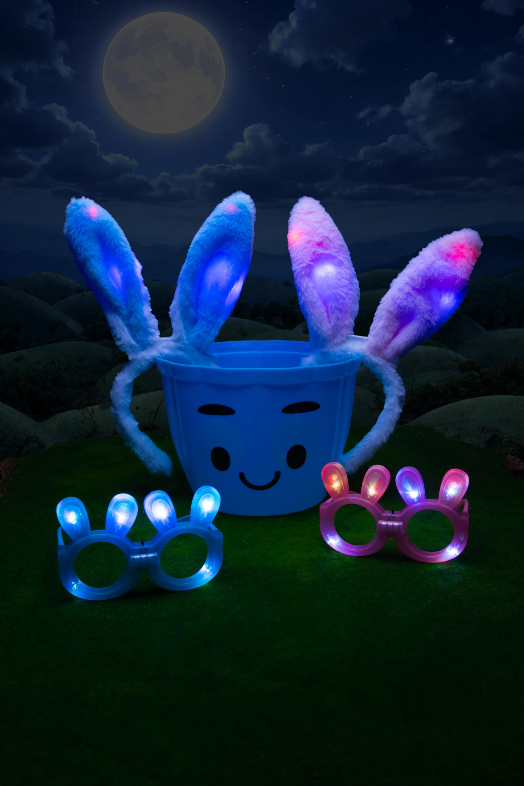 LED Glowing Bunny Ear Headbands for Kids – 4 Pack Light Up Party Headwear with Batteries Included