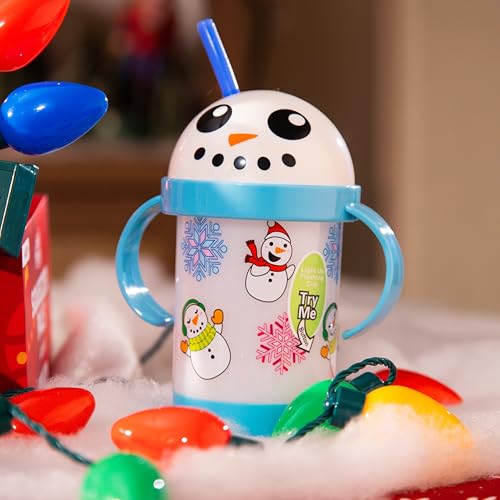 LED Light-Up Sippy Cups Set – Snowman & Gingerbread Man, 8 oz Reusable Party Cups for Kids, BPA-Free with Bendable Straws and Removable Handles