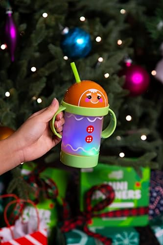 LED Light-Up Sippy Cups Set – Snowman & Gingerbread Man, 8 oz Reusable Party Cups for Kids, BPA-Free with Bendable Straws and Removable Handles