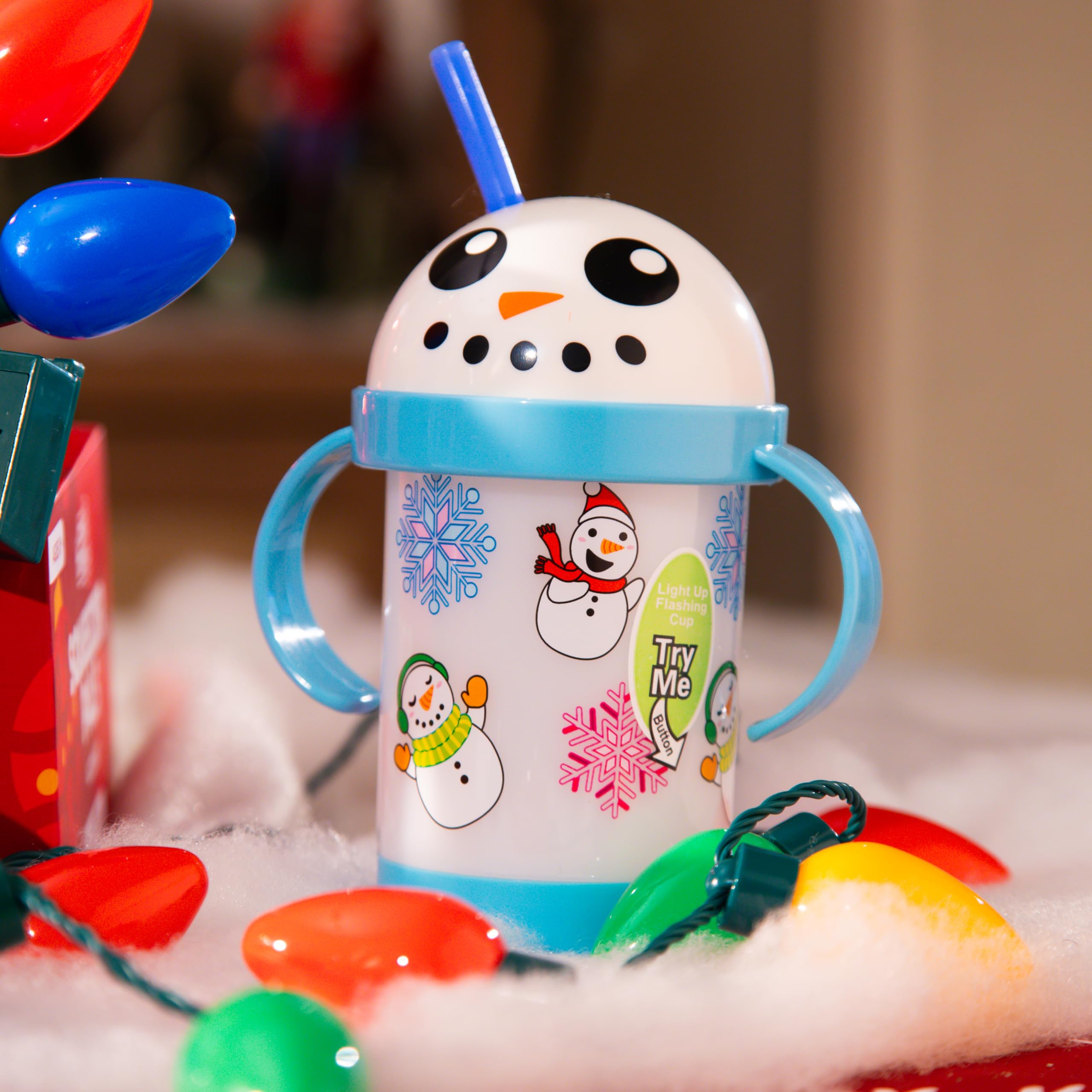 LED Light-Up Sippy Cups Set – Snowman & Gingerbread Man, 8 oz Reusable Party Cups for Kids, BPA-Free with Bendable Straws and Removable Handles