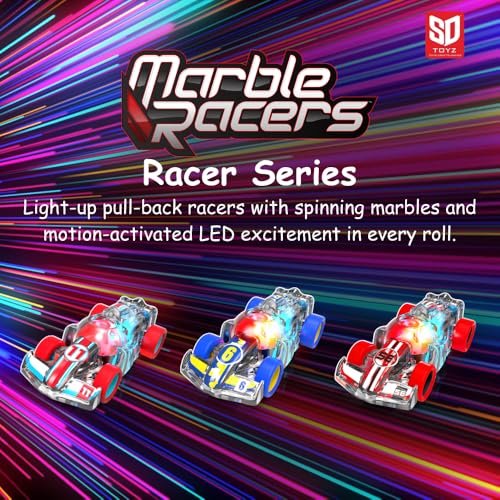 LED Pull Back Race Car for Kids – Friction Powered with Motion-Activated Lights, No Batteries Needed, Ages 3+ (Red/Black Open Wheel)