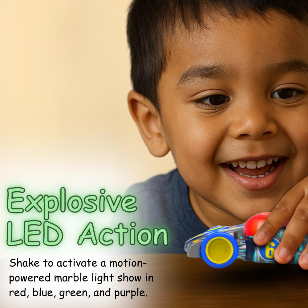 LED Pull Back Race Car for Kids – Friction Powered with Motion-Activated Lights, No Batteries Needed, Ages 3+ (Red/Black Open Wheel)