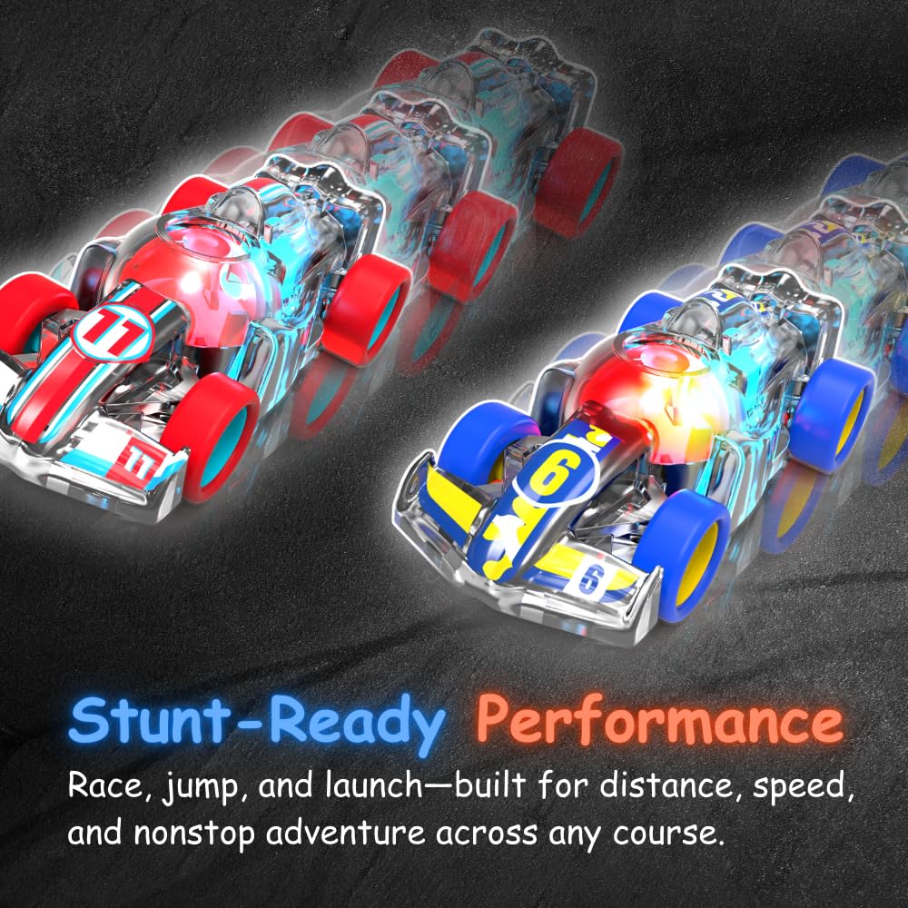 LED Pull Back Race Car for Kids – Friction Powered with Motion-Activated Lights, No Batteries Needed, Ages 3+ (Red/Black Open Wheel)
