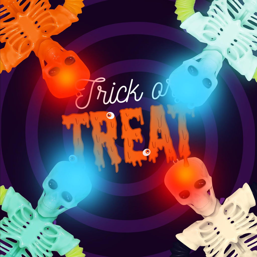 LED Skeleton Pop Tubes - 4 Pack Halloween Fidget Toy with Suction Cups & Light-Up Head | AGRASIV