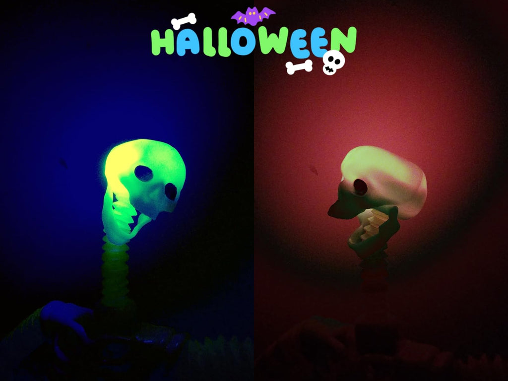 LED Skeleton Pop Tubes - 4 Pack Halloween Fidget Toy with Suction Cups & Light-Up Head | AGRASIV