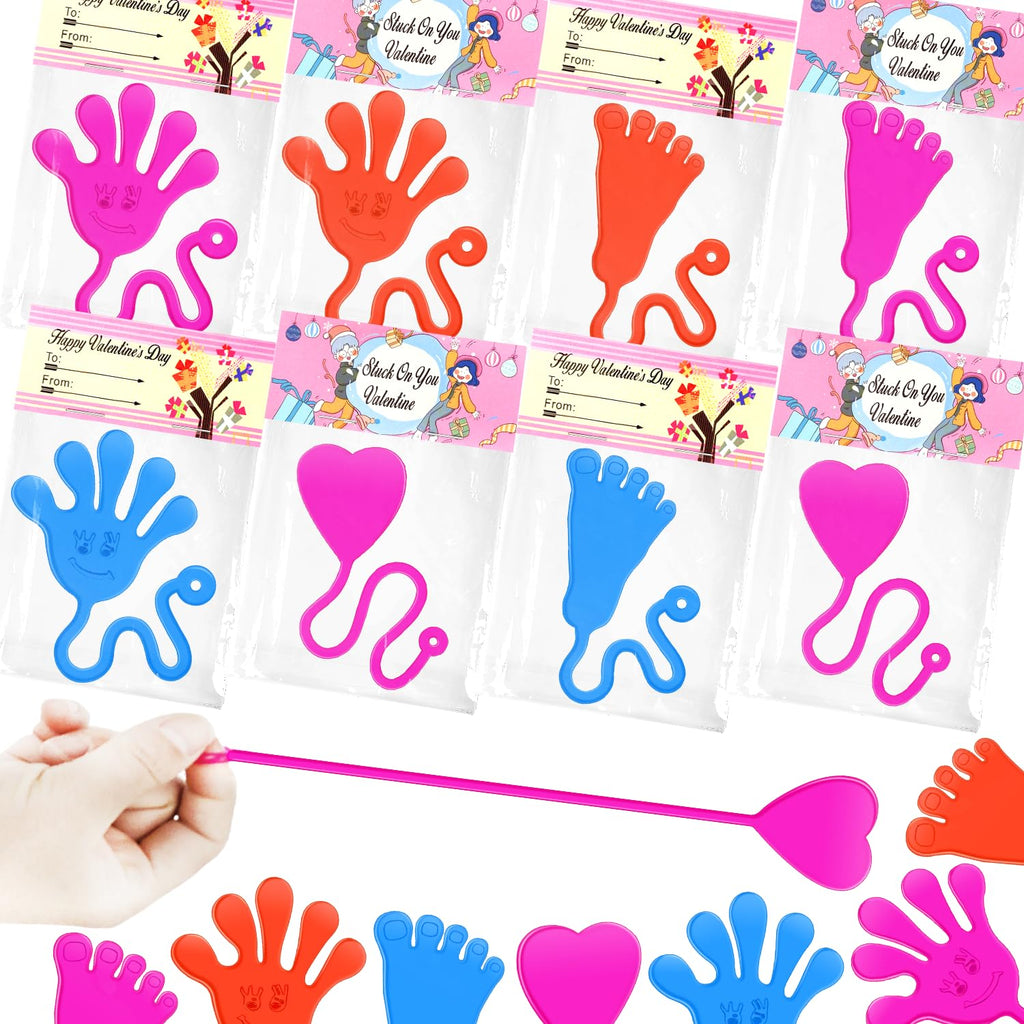 Leetous 28-Pack Easter Sticky Hands, Feet & Hearts Toys with Gift Cards – Non-Candy Classroom Favors for Kids