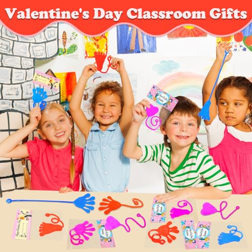 Leetous 28-Pack Easter Sticky Hands, Feet & Hearts Toys with Gift Cards – Non-Candy Classroom Favors for Kids