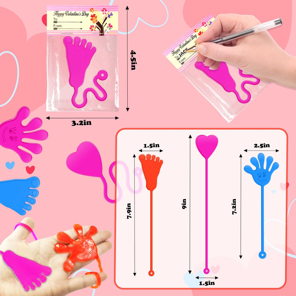 Leetous 28-Pack Easter Sticky Hands, Feet & Hearts Toys with Gift Cards – Non-Candy Classroom Favors for Kids