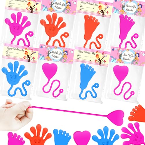 Leetous 28-Pack Easter Sticky Hands, Feet & Hearts Toys with Gift Cards – Non-Candy Classroom Favors for Kids