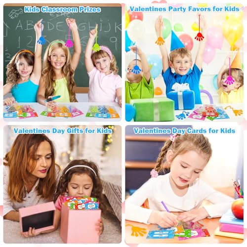 Leetous 28-Pack Valentine Sticky Hands with Cards – Non-Candy Classroom Gifts for Kids
