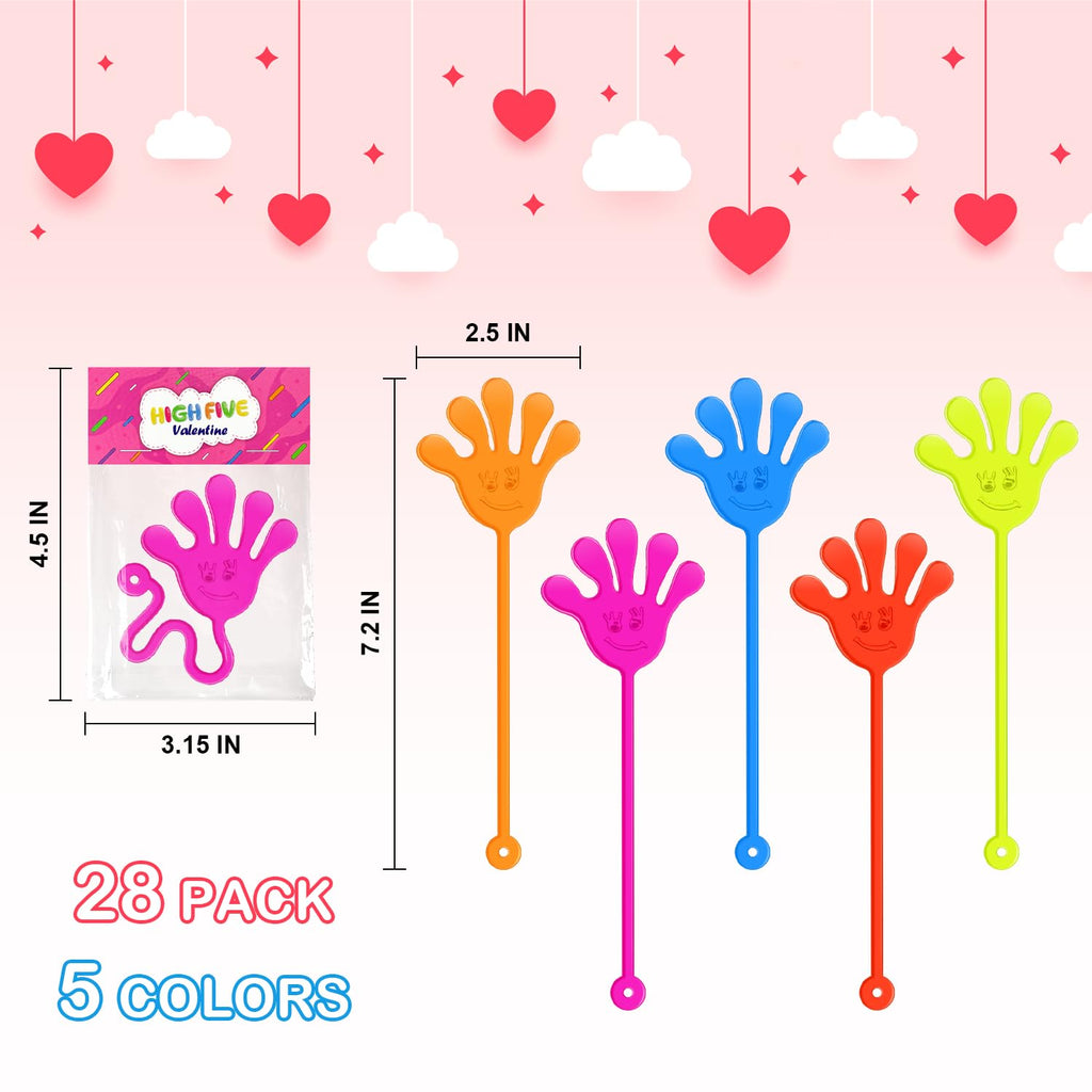Leetous 28-Pack Valentine Sticky Hands with Cards – Non-Candy Classroom Gifts for Kids