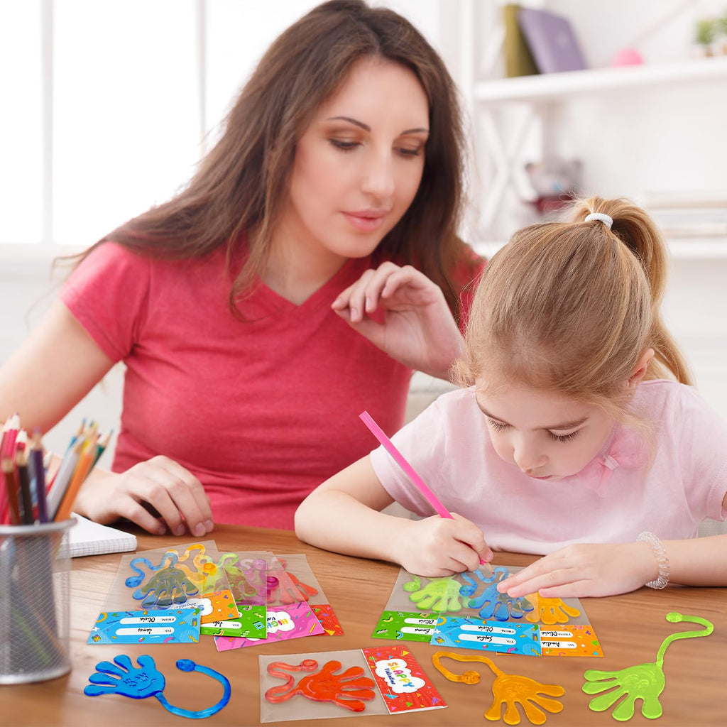 Leetous 28-Pack Valentine Sticky Hands with Cards – Non-Candy Classroom Gifts for Kids