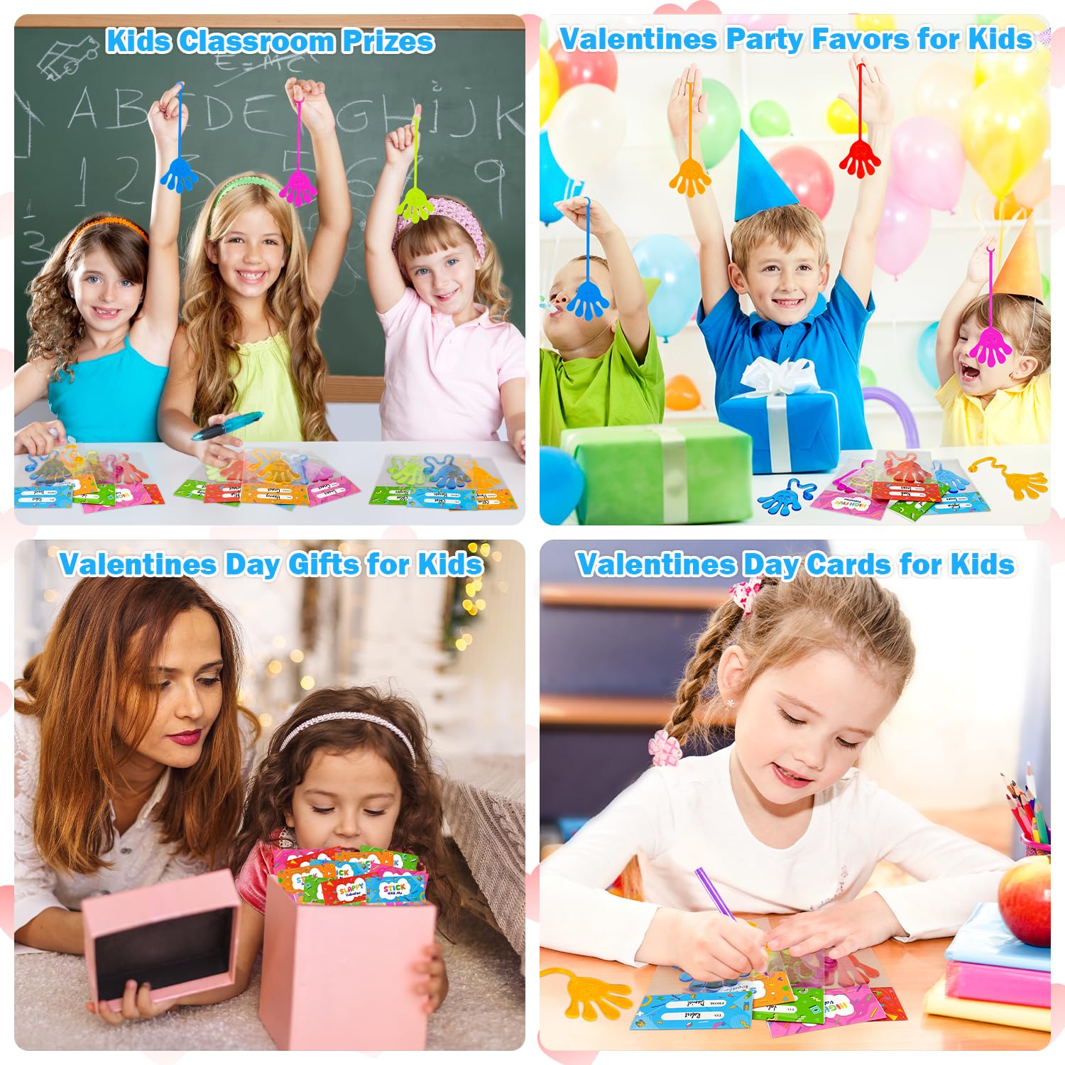 Leetous 28-Pack Valentine Sticky Hands with Cards – Non-Candy Classroom Gifts for Kids