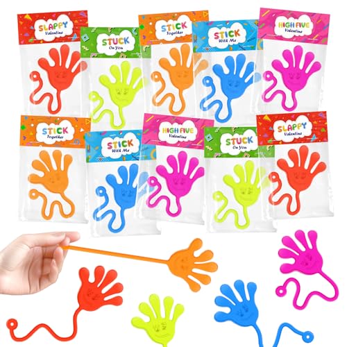Leetous 28-Pack Valentine Sticky Hands with Cards – Non-Candy Classroom Gifts for Kids